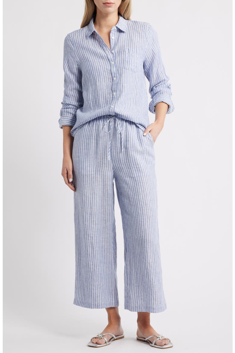Wide Leg Crop Linen Pants, Alternate, color, BLUE- IVORY PENNY STRIPE