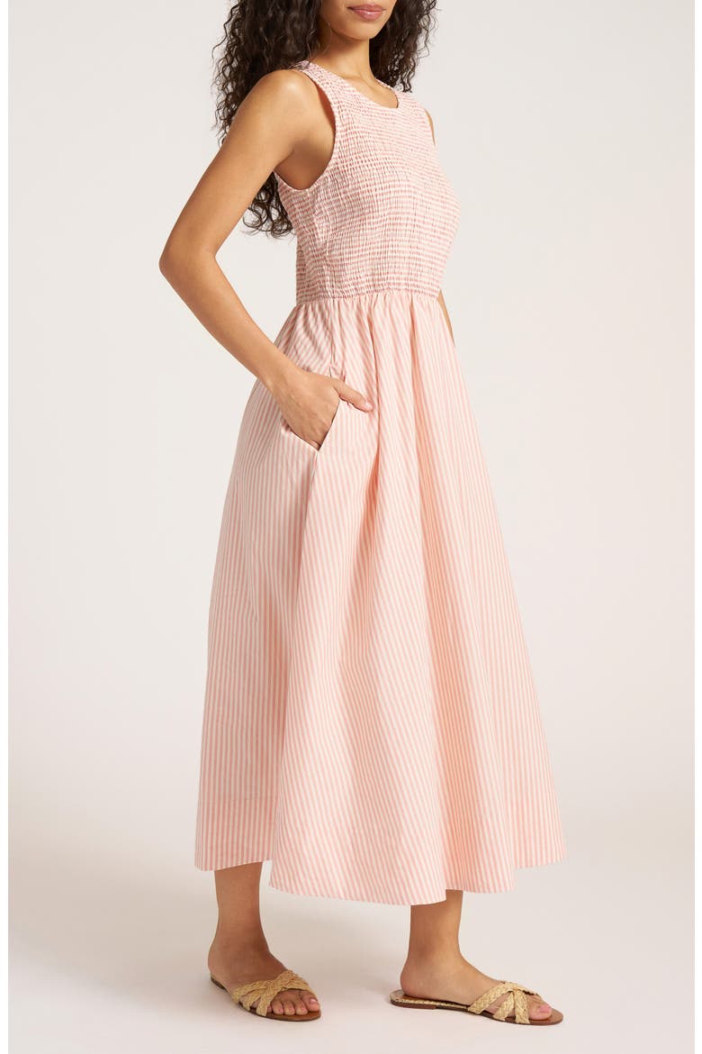 Verona Stripe Midi Dress, Alternate, color, CORAL