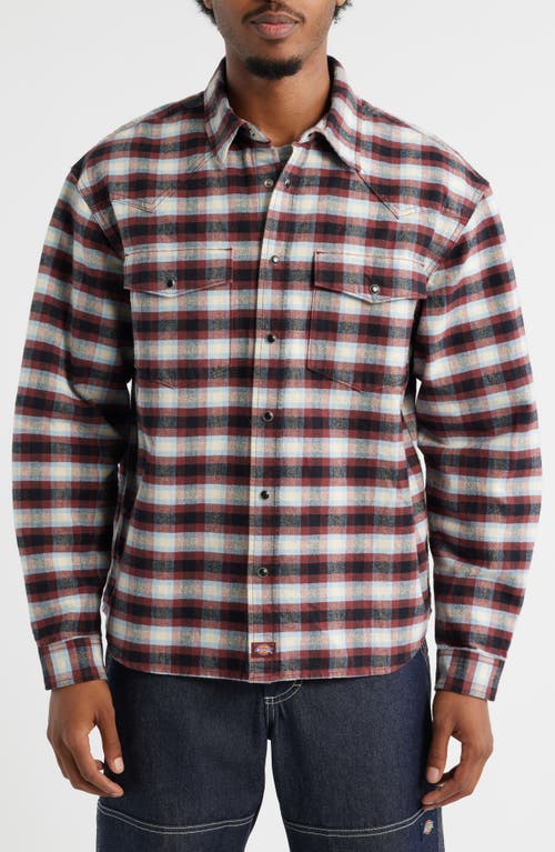 Dickies Johnsonville Check Brushed Cotton Snap-up Western Shirt In Brown