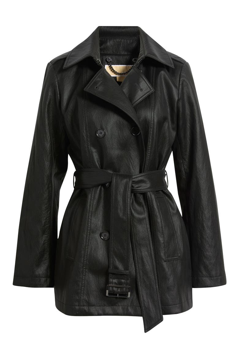 Faux Leather Trench Coat, Alternate, color, BLACK