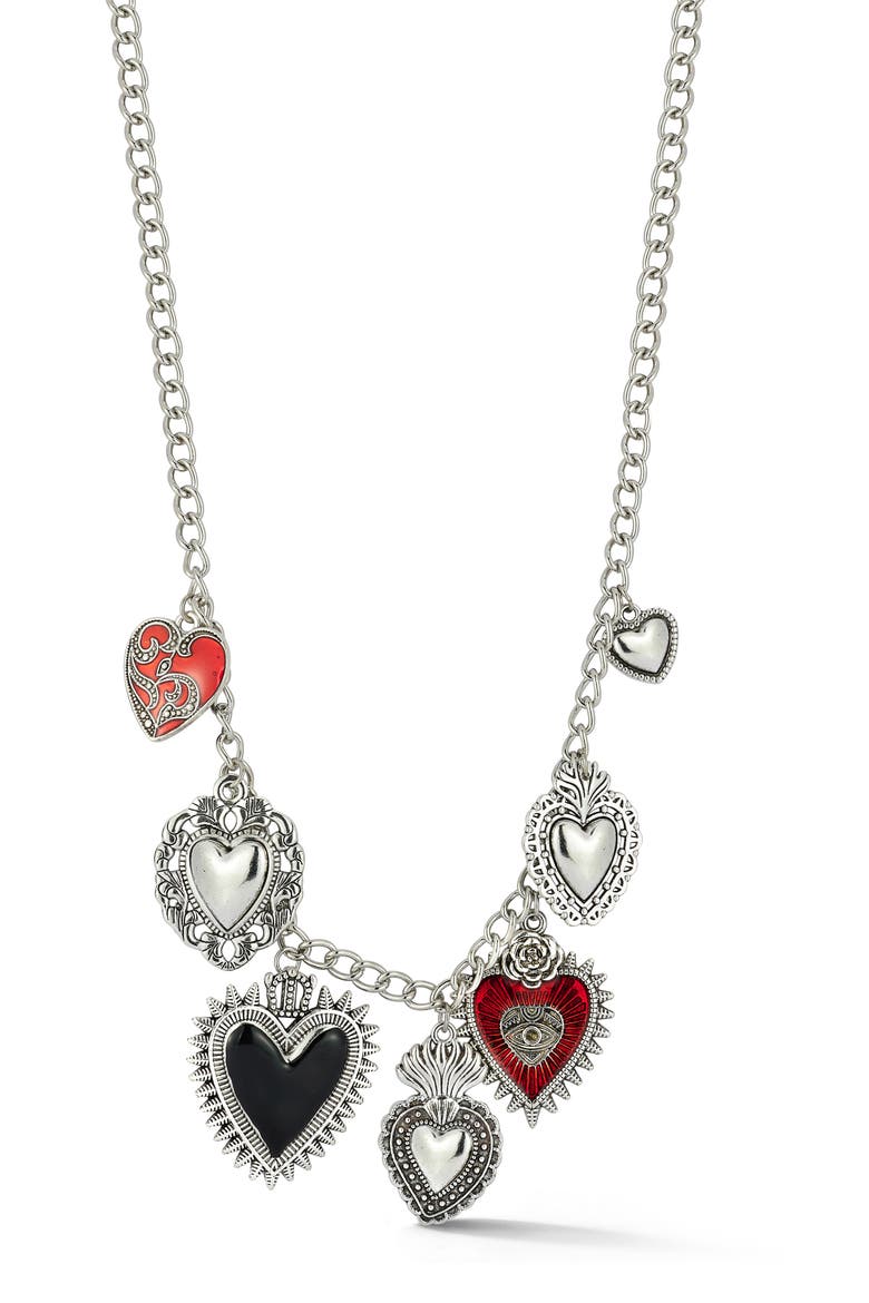 Heart Charm Necklace, Main, color, SILVER