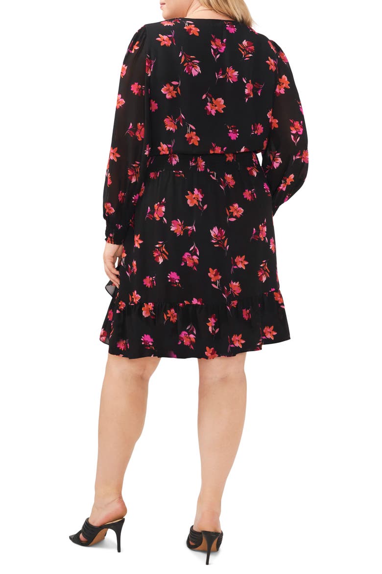 Smocked Floral Print Ruffle Long Sleeve Minidress, Alternate, color, POMEGRANATE PINK