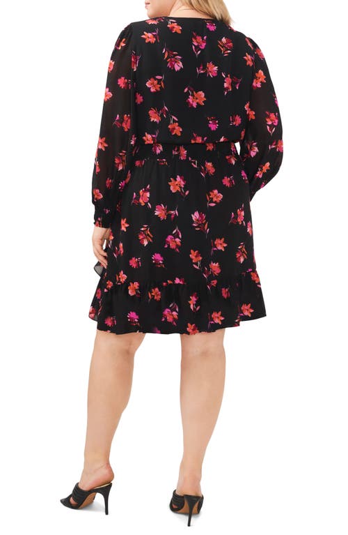 Vince Camuto Smocked Floral Print Ruffle Long Sleeve Minidress