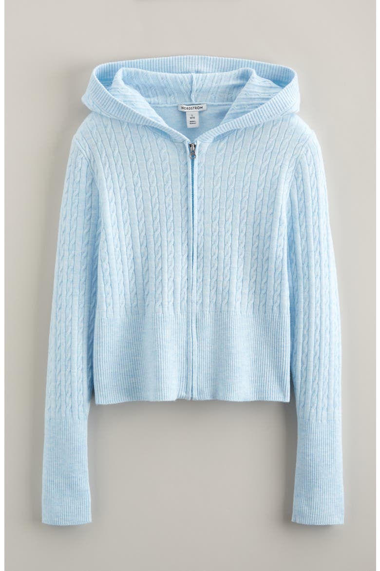 Cable Knit Zip Front Hoodie, Main, color, BLUE DIAMOND