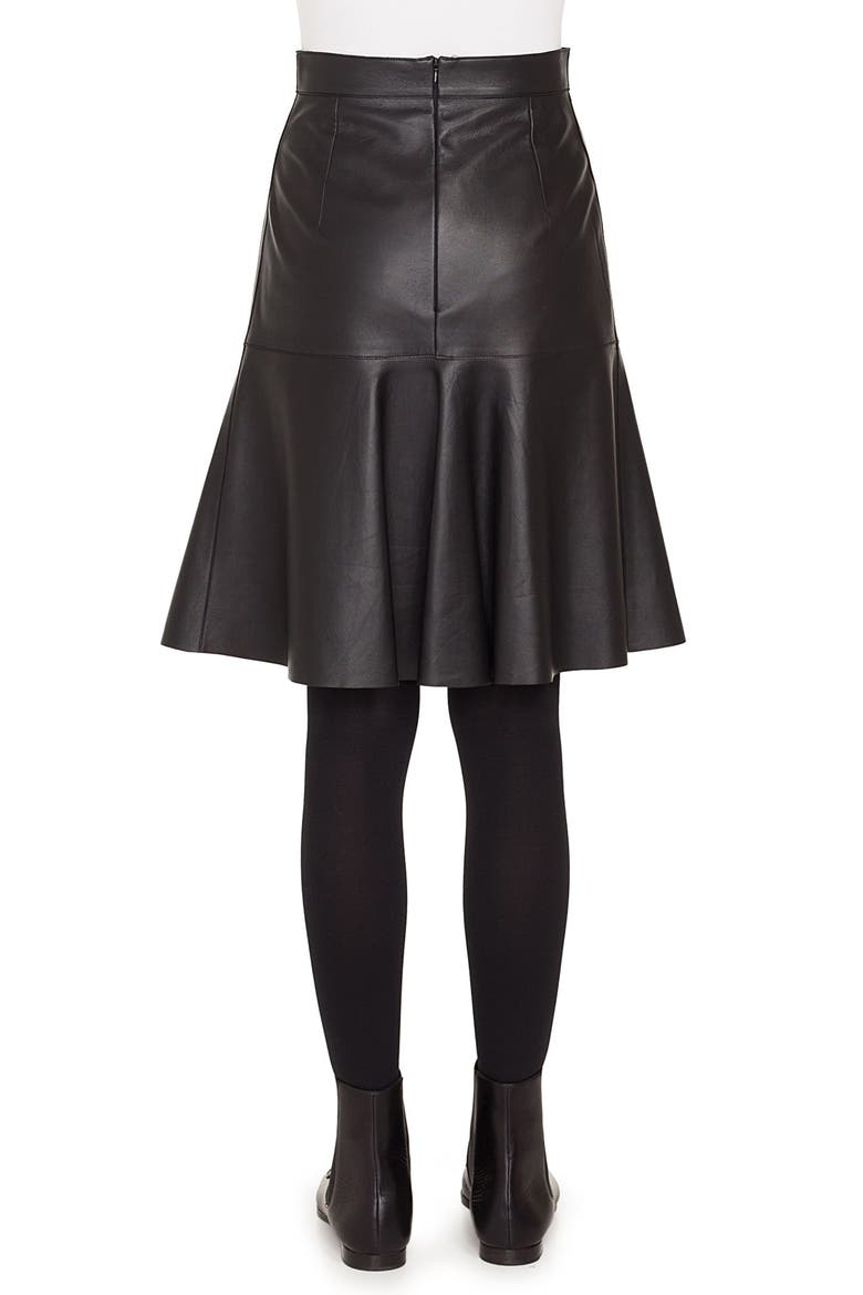 Ruffled Hem Leather Skirt, Alternate, color, BLACK