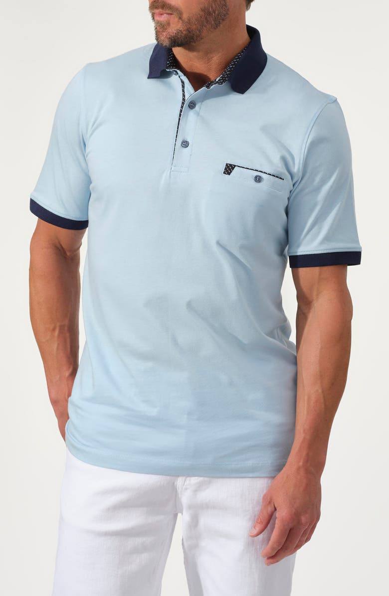 STUDIO GARNET LOS ANGELES Chest Pocket Stretch Cotton Polo, Main, color, Lake