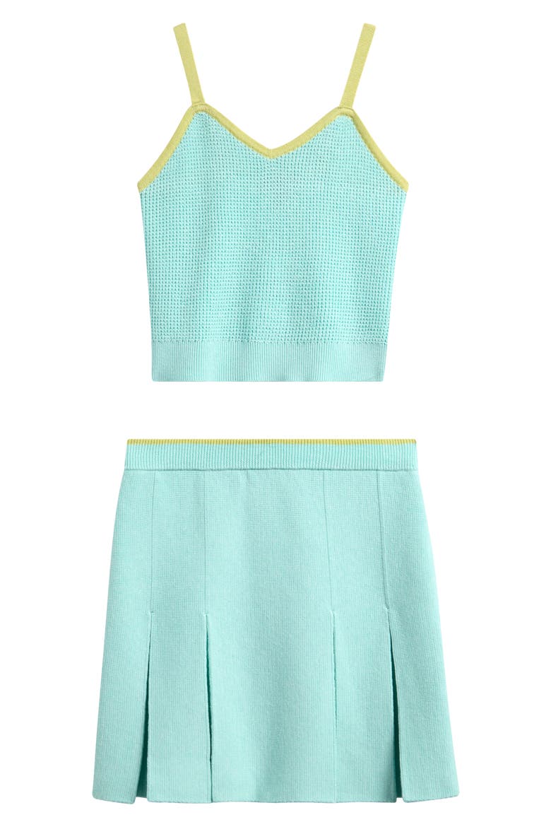 Kids' Knit Tank & Pleated Skirt Set, Main, color, AQUA LIME TIPPING