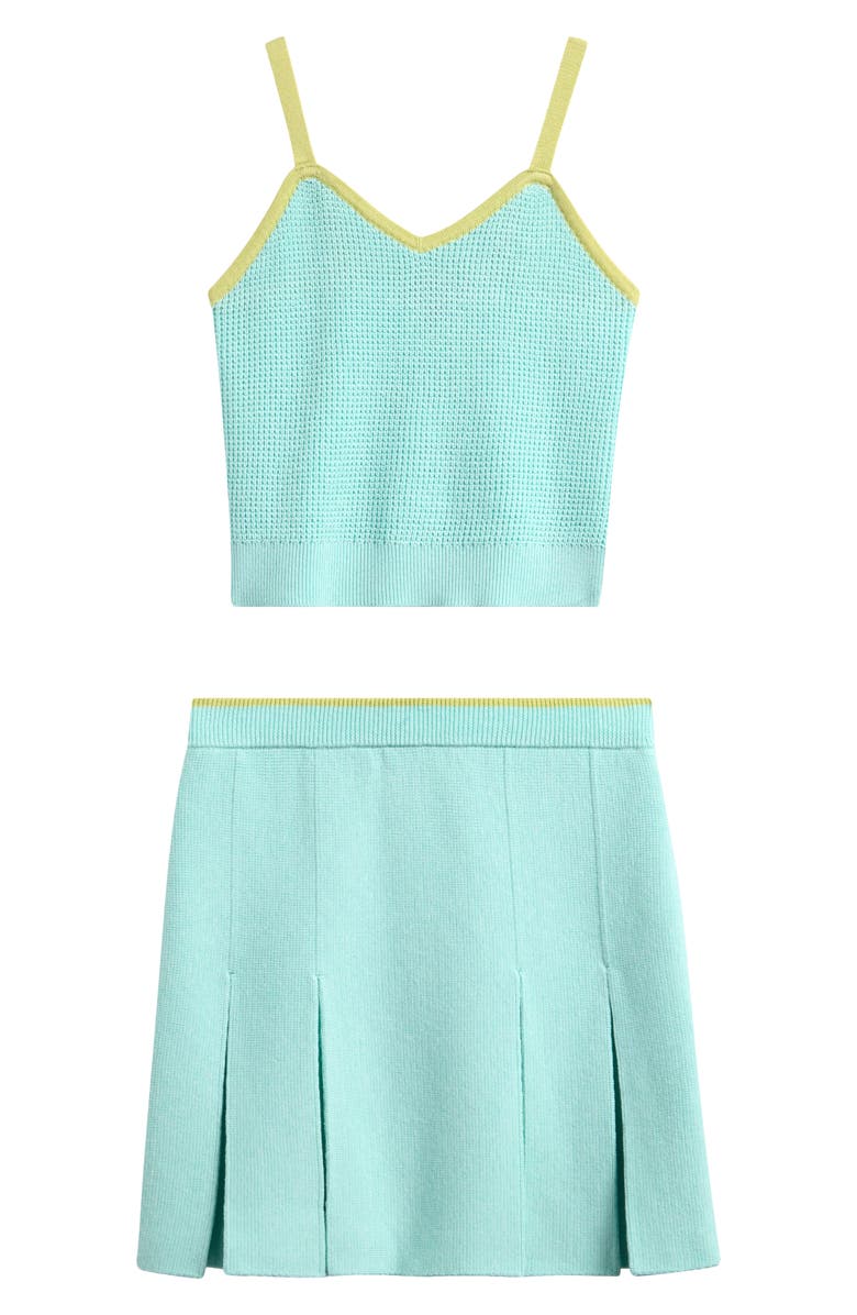 Freshman Kids' Knit Tank & Pleated Skirt Set, Main, color, Aqua Lime Tipping