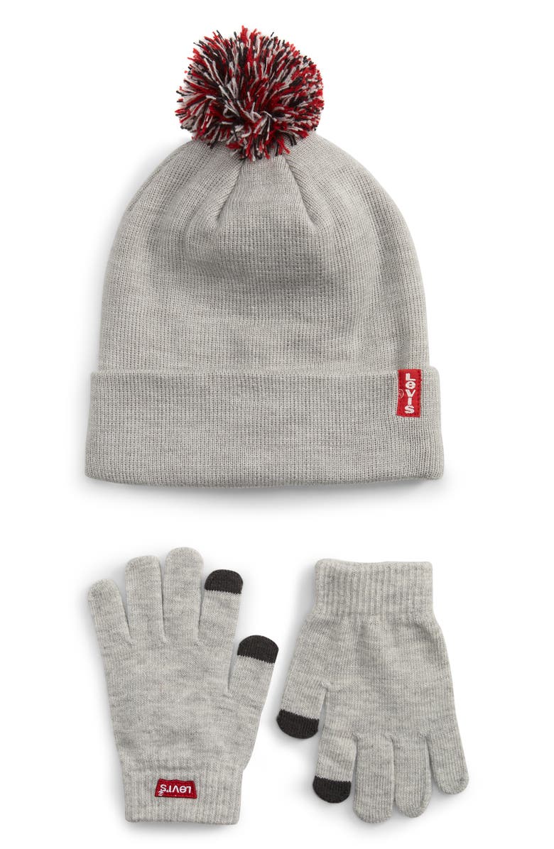 Levi's<sup>®</sup> Pompom Beanie & Touchscreen Gloves Set, Main, color, 
