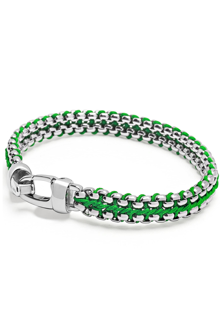 Green Woven Box Silver Chain Bracelet, Alternate, color, Green / Silver