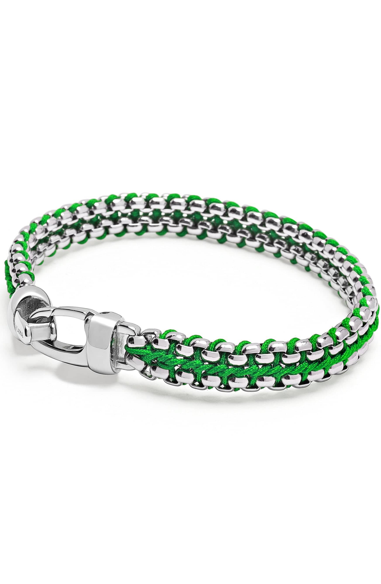 Nialaya Green Woven Box Silver Chain Bracelet, Alternate, color, Green / Silver