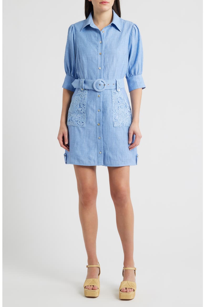 Vivian Lace Trim Shirtdress, Alternate, color, BLUE