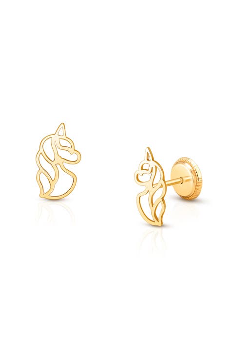 14K Gold Unicorn Dreams Studs Screw Back Earrings