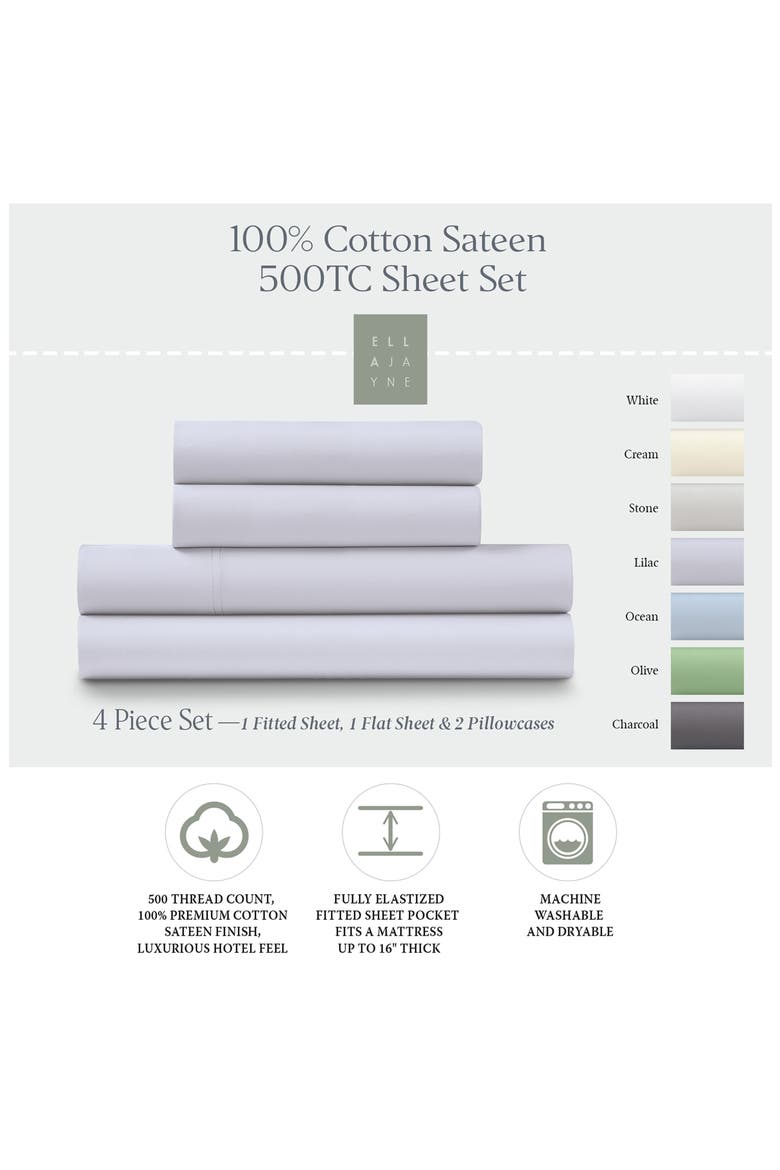 Classic Collection 500 Thread-Count Cotton Sateen Sheet Set, Alternate, color, LILAC