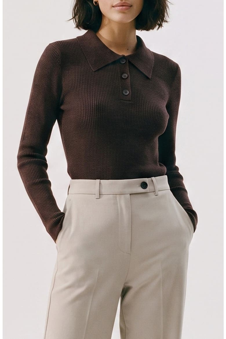 Polo Rib Sweater, Main, color, CHOCOLATE TORTE