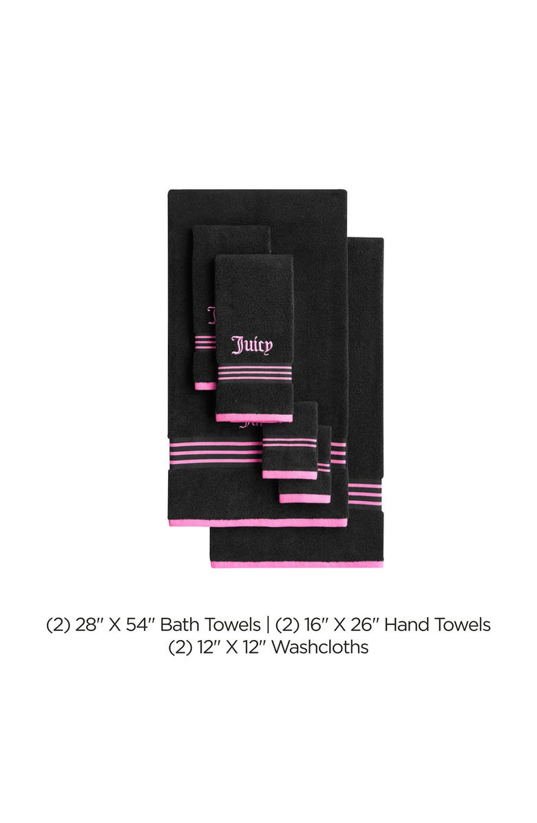 Juicy Couture Neon Border 6-Piece Towel Set, Alternate, color, Black/Hot Pink