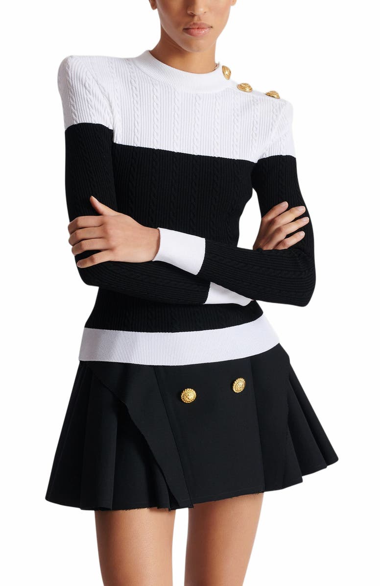 Balmain Long-Sleeved Two-Tone Knit Top, Alternate, color, Black