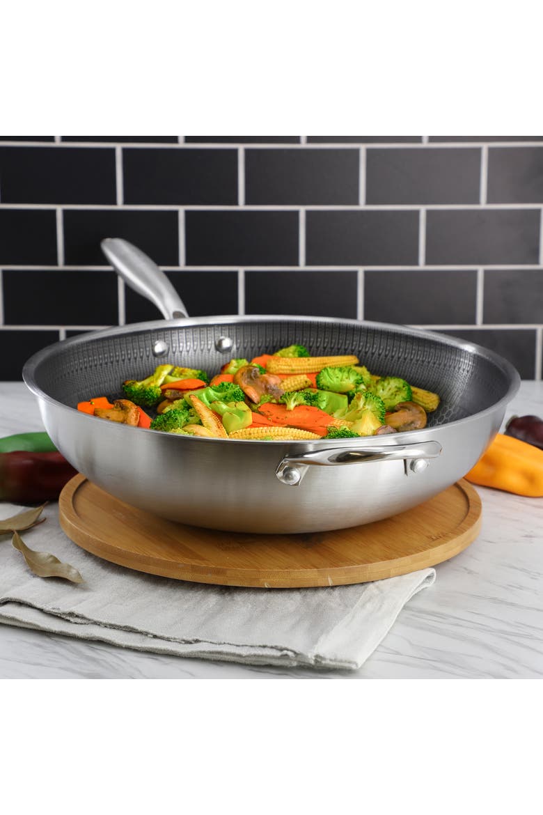 Stargaze 14in Embossed Interior Stainless Steel Wok, Alternate, color, Silver