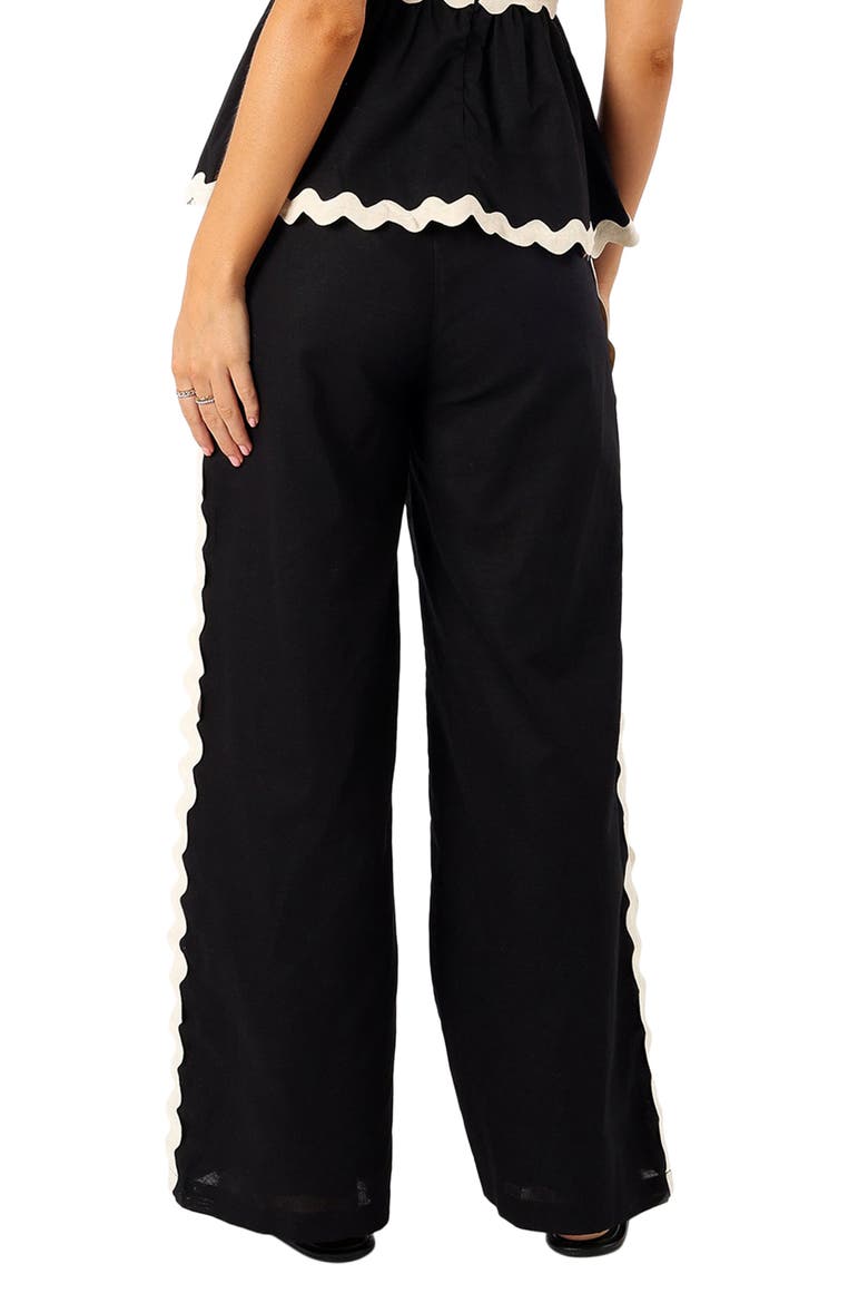 Mollymook Rickrack Trim Cotton Wide Leg Pants, Alternate, color, BLACK CREAM