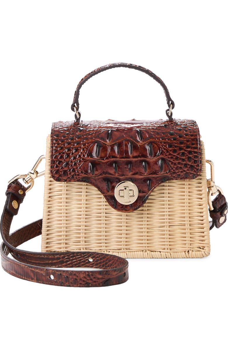 Brahmin Liliana Croc Embossed Leather & Wicker Top Handle Bag, Main, color, Pecan