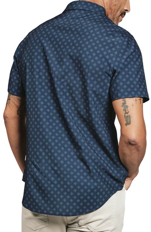 7 Diamonds Kanan Diamond Print Short Sleeve Stretch Seersucker Button-up Shirt In Navy