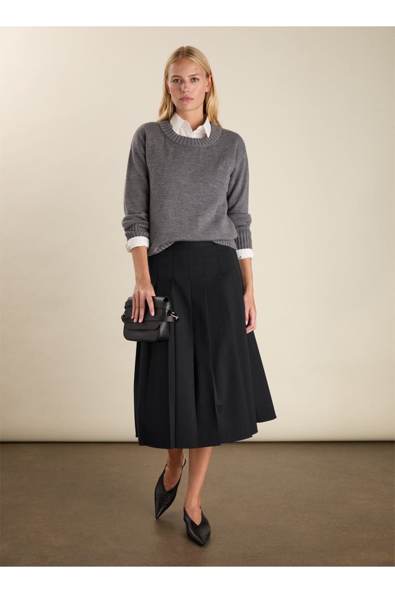 Pam Wool Blend Pleated Midi Skirt, Alternate, color, Caviar Black