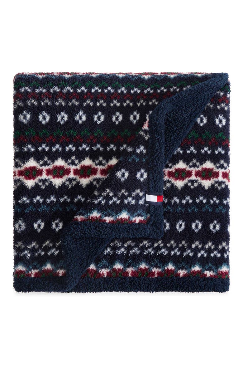 Lincoln Fairisle Microfiber Throw Blanket, Main, color, NAVY BLUE/ RED-NAVY BLUE