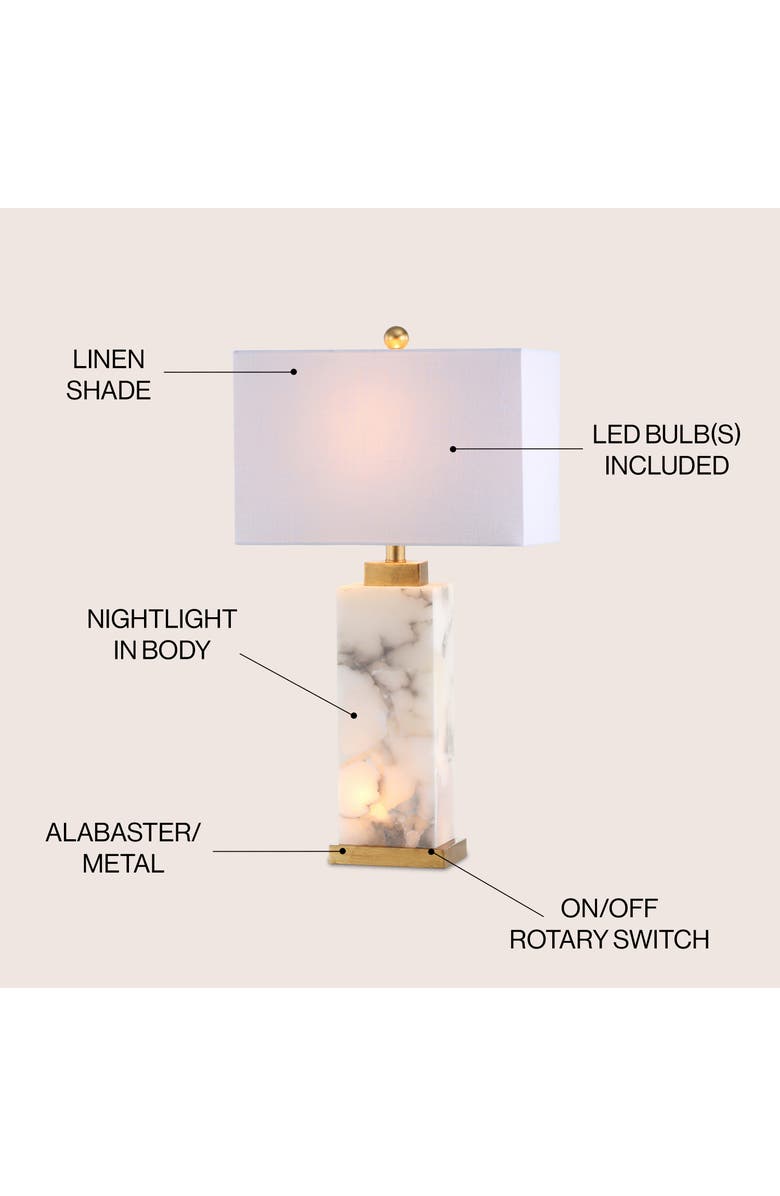 JONATHAN Y Elizabeth 27.5" Contemporary Coastal Alabaster LED Table Lamp, White/Gold Painting, Alternate, color, 