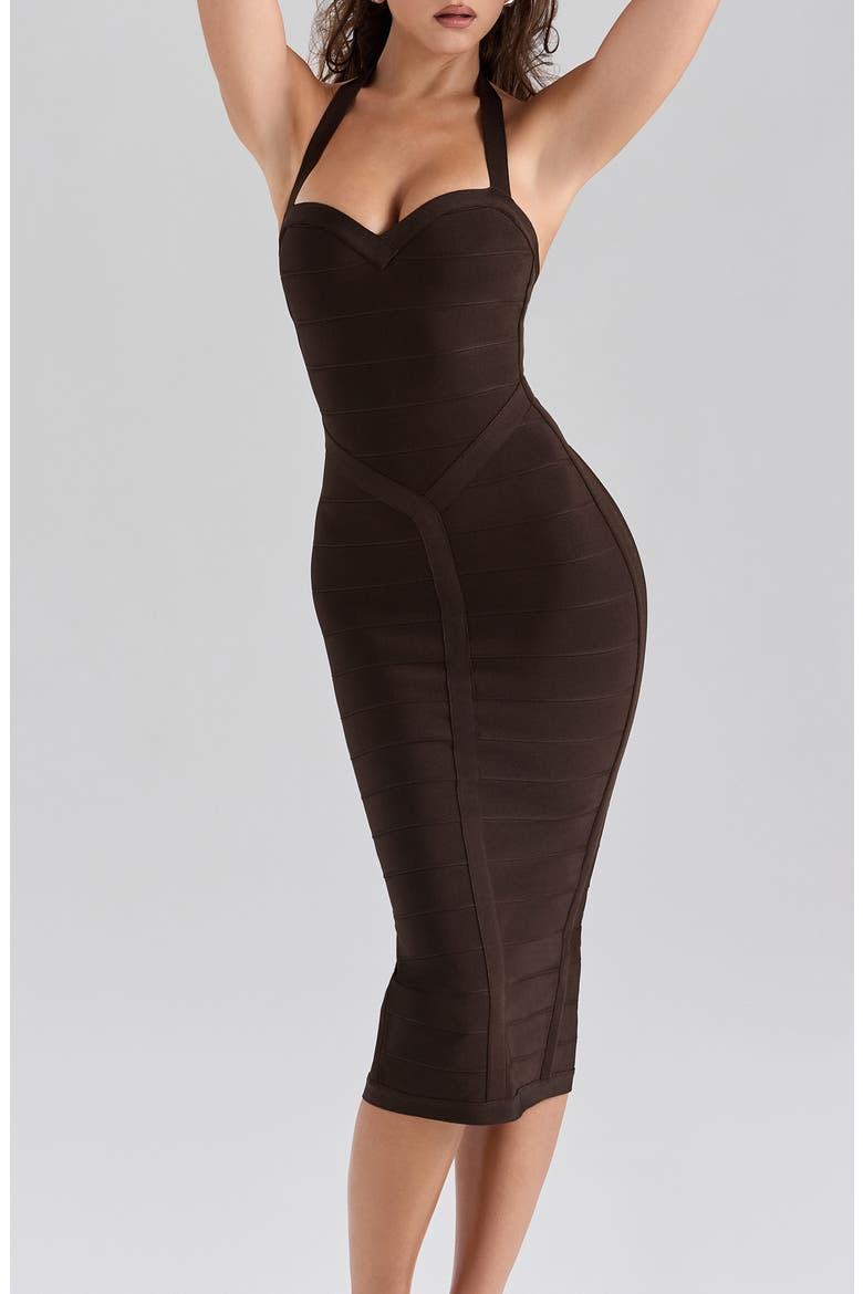 The Supermodel Halter Neck Bandage Midi Dress, Alternate, color, CHOCOLATE