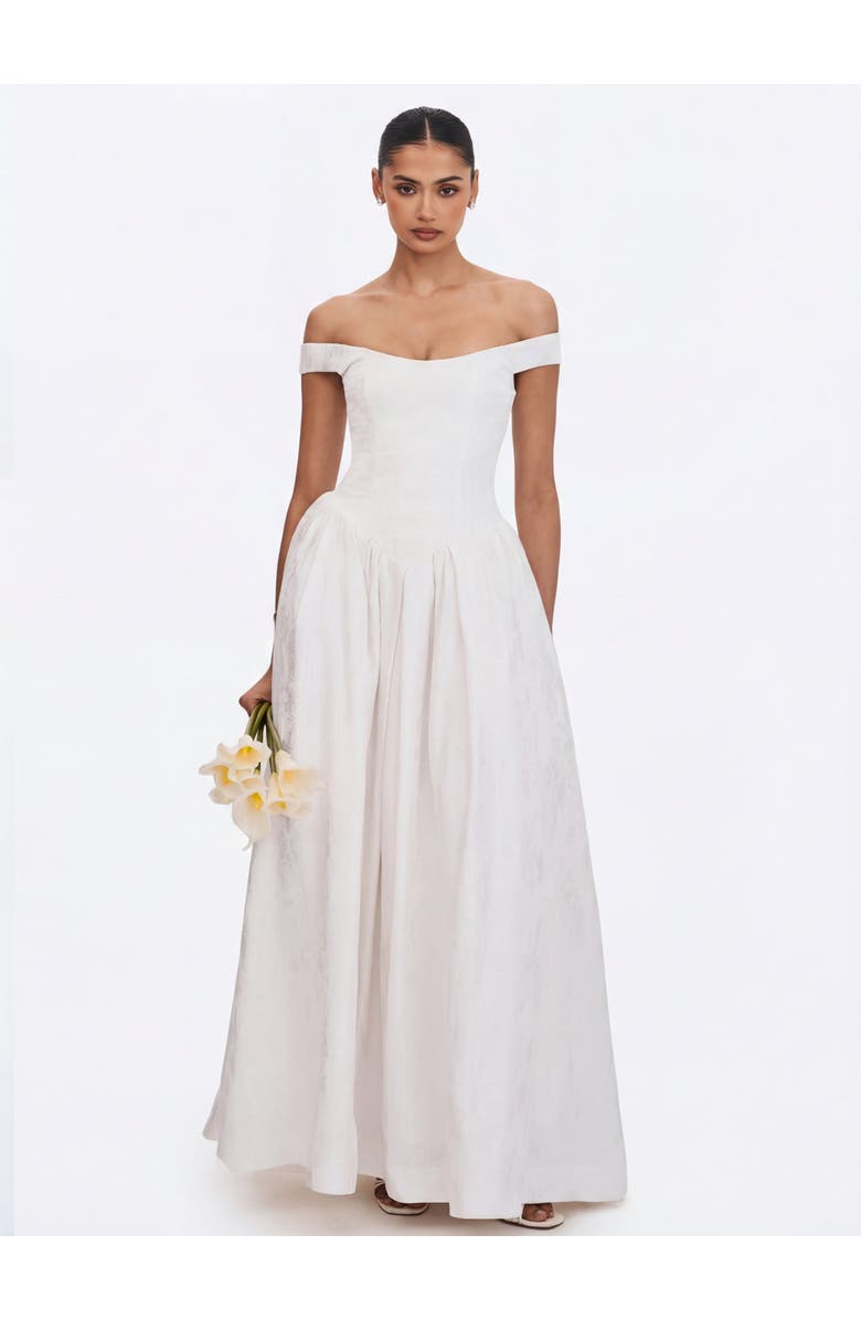 Miss Circle Tinsley Jacquard Bardot Wedding Gown, Alternate, color,