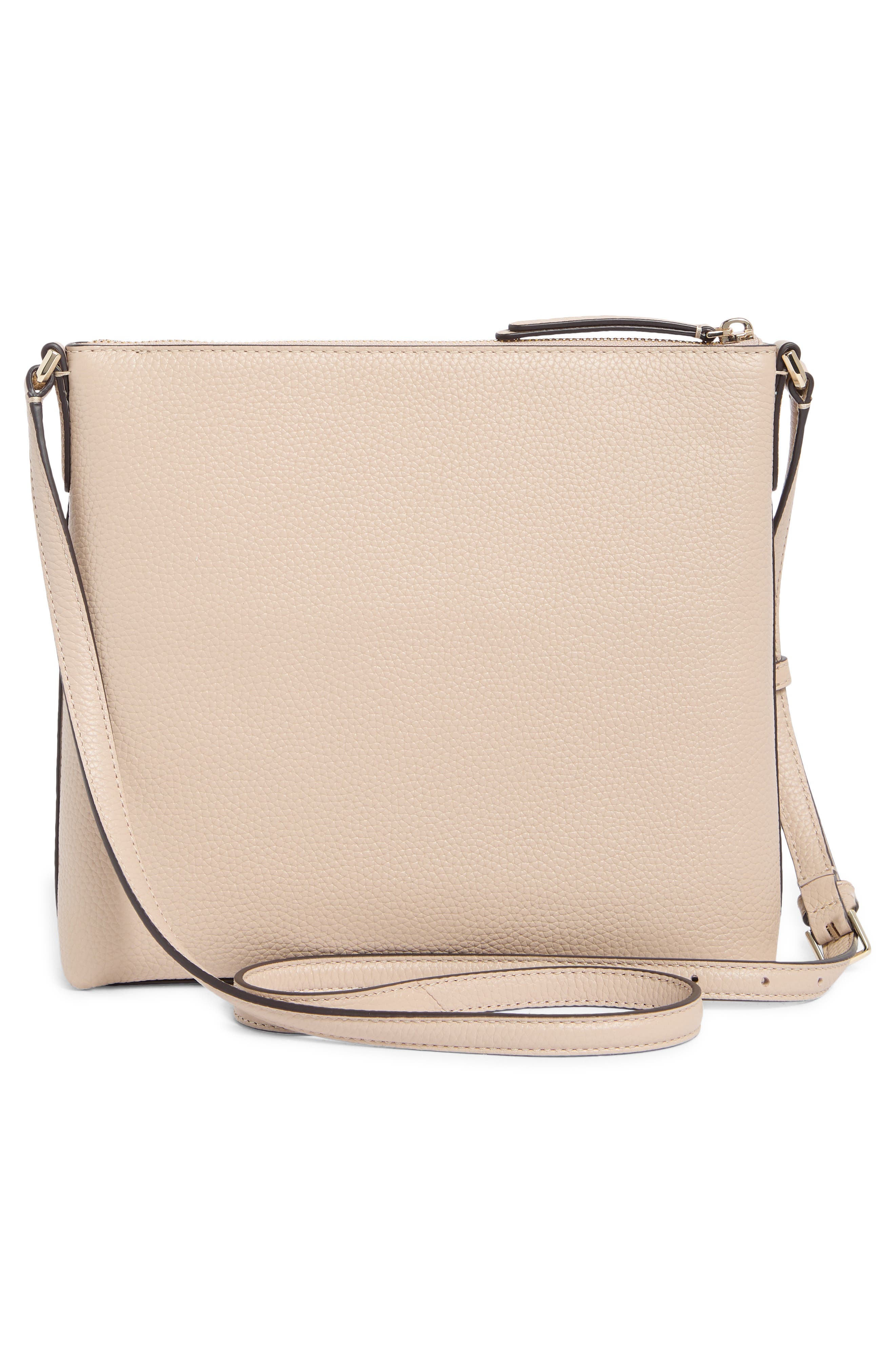 jackson top zip leather crossbody bag, Alternate, color, WARM BEIGE