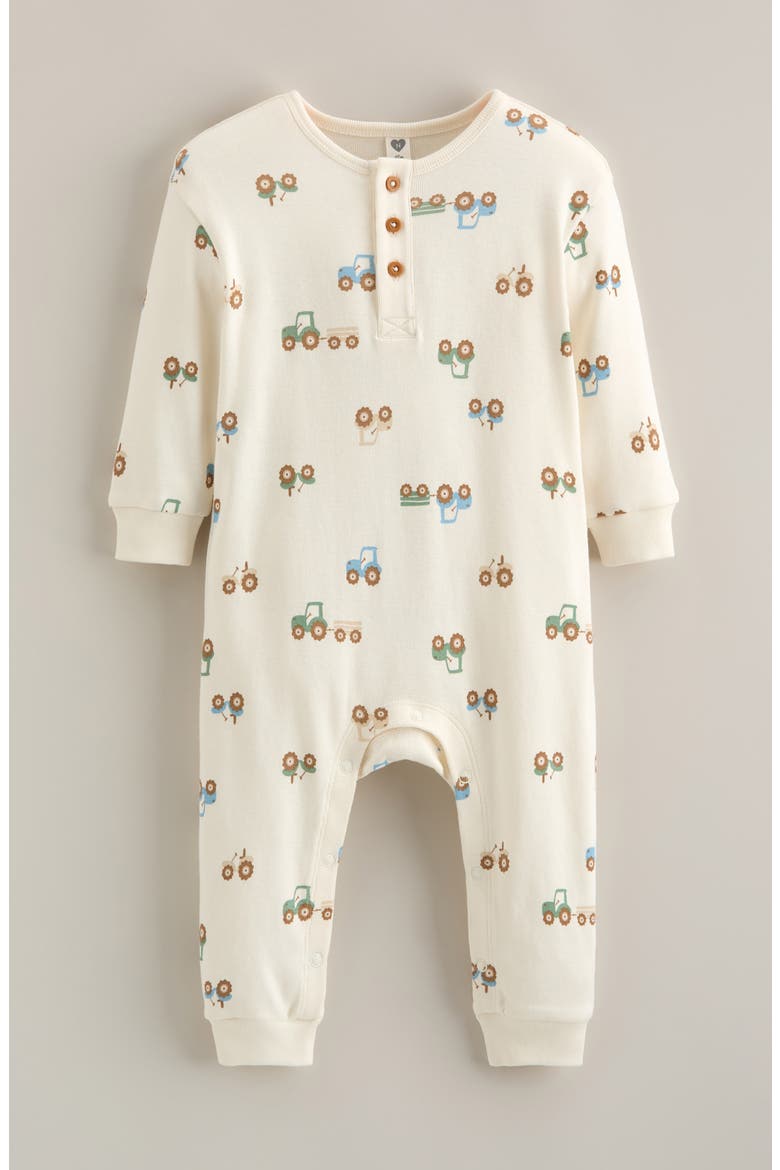 Long Sleeve Henley Romper, Main, color, IVORY EGRET TRACTORS