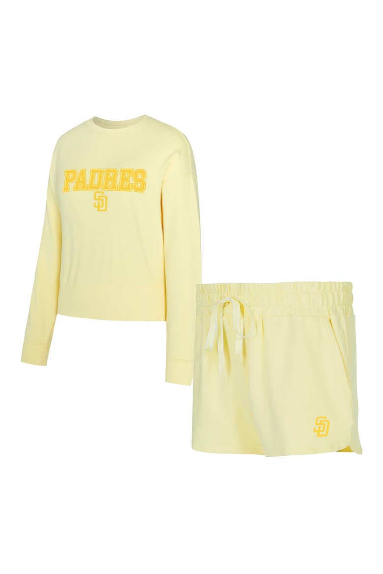Women's Concepts Sport  Yellow San Diego Padres Elevation Tri-Blend Long Sleeve T-Shirt & Shorts Set, Main, color, Yellow