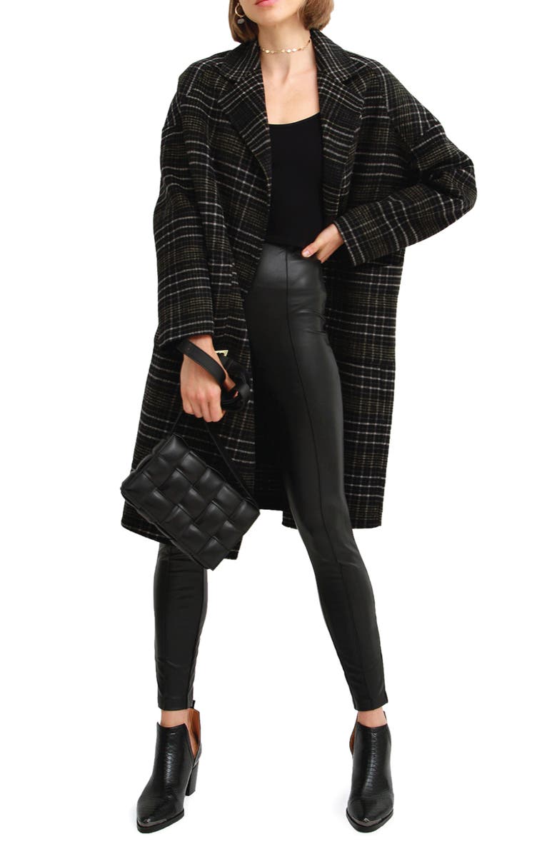Belle & Bloom Publisher Double Breasted Plaid Print Wool Blend Coat, Alternate, color, Black Plaid