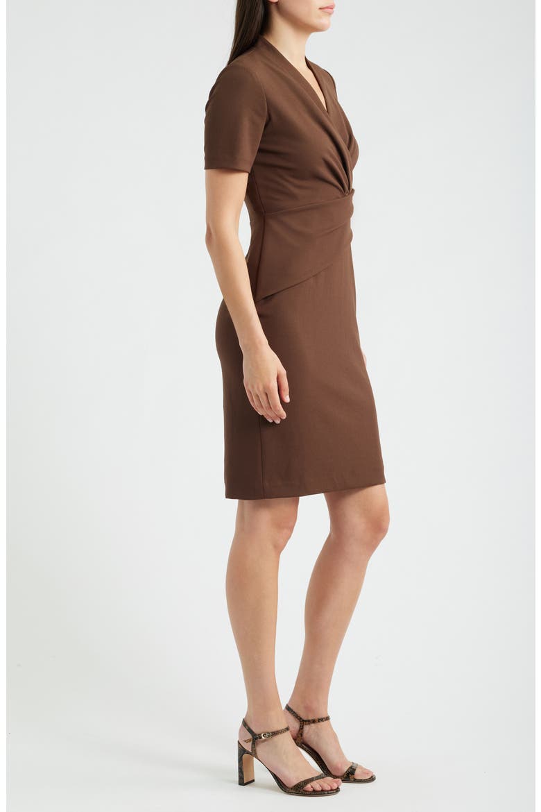 Pleated Scuba Crepe Dress, Alternate, color, MOLASSES