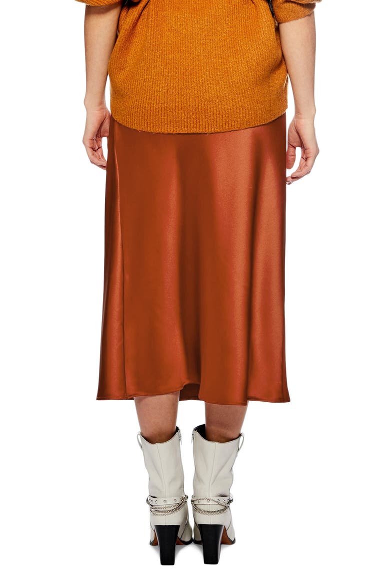 Satin Bias Midi Skirt, Alternate, color, RUST
