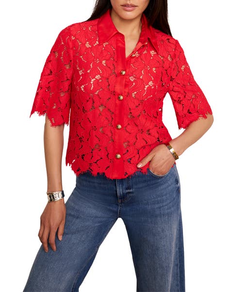 Lace Short Sleeve Cropped Shirt