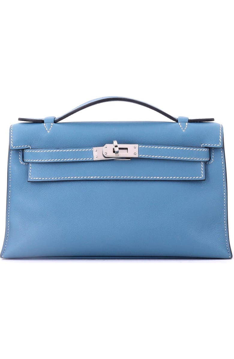 Pre-Owned Hermes Kelly Pochette Swift, Main, color, Bleu Jean