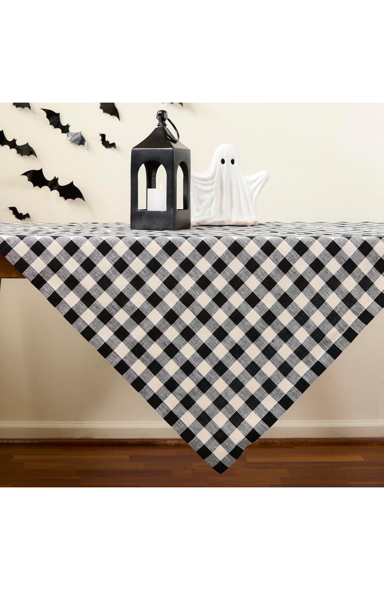 Solino Home Linen Table Throw - Morgan Check, 52" x 52" Inch, Alternate, color, Black And Cream