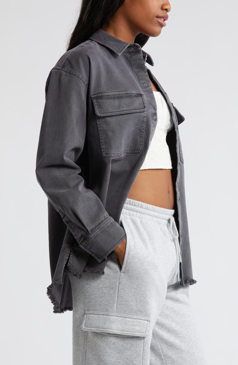 BP. Frayed Oversize Twill Workwear Shirt, Alternate, color,