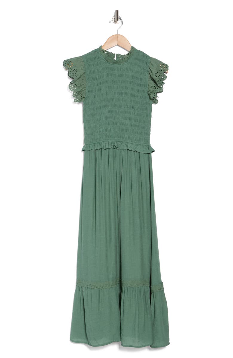 Blu Pepper Smocked Maxi Dress, Alternate, color, Moss Green