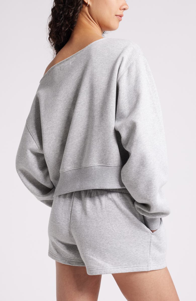 BP. Fleece Detail Off the Shoulder Sweatshirt, Alternate, color, Grey Soft Heather