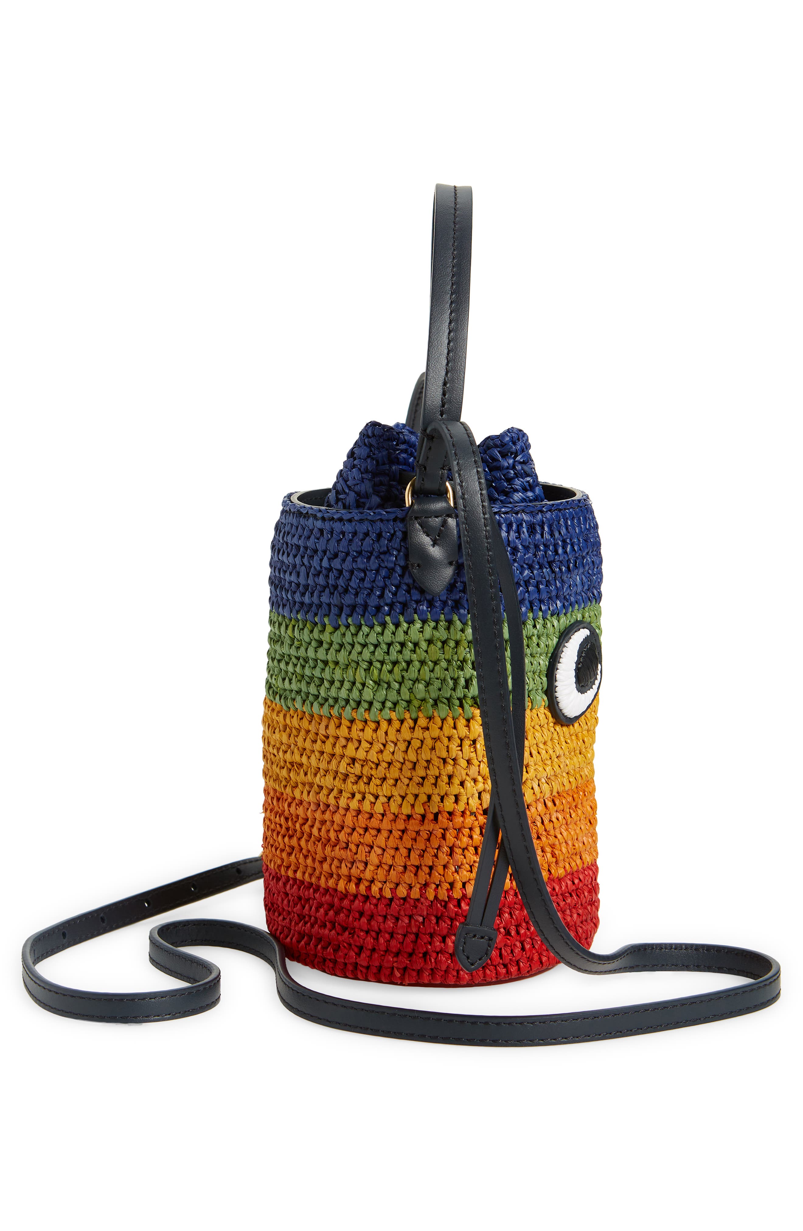 Anya Hindmarch Mini Eyes Raffia Cylinder Crossbody Bag, Alternate, color, 