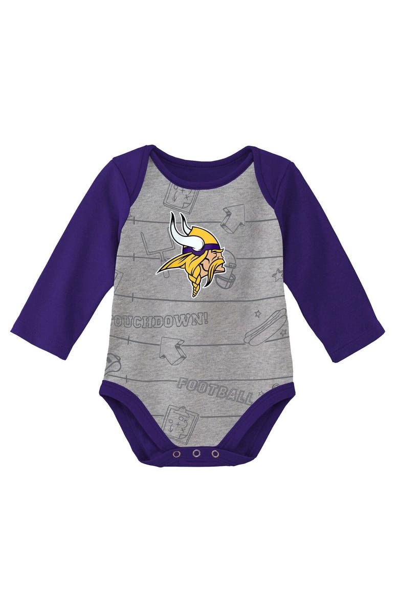 Outerstuff Newborn & Infant Purple/Heathered Gray Minnesota Vikings Born To Win Two-Pack Long Sleeve Bodysuit Set, Alternate, color, 