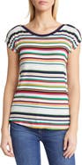Loveappella Stripe Button Shoulder T-Shirt