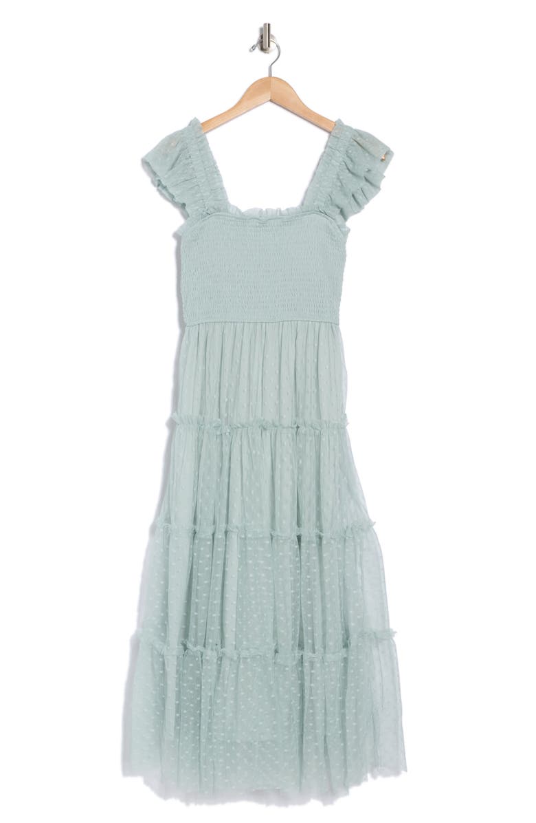 Blu Pepper Mesh Smocked Tiered Midi Dress, Alternate, color, Sage
