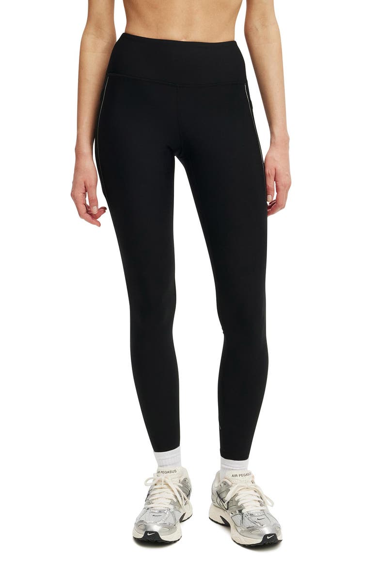 COTTON ON BODY Women's Active Fleece Lined Full Length Tight, Main, color, Black Reflective Stripe