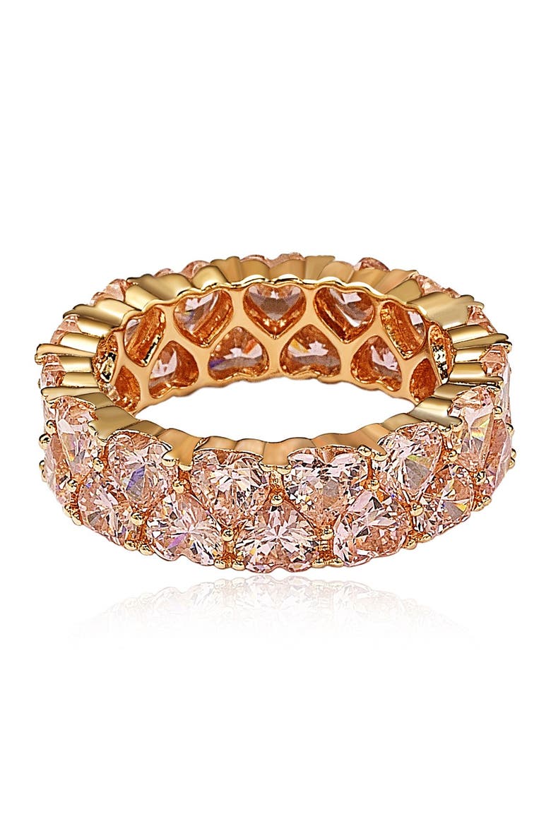 Rose-Tone Sterling Silver Heart CZ Band Ring, Main, color, PINK