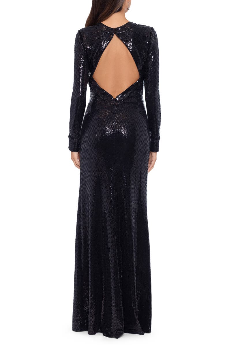 Betsy & Adam Shimmer Open Back Long Sleeve Gown, Alternate, color, 