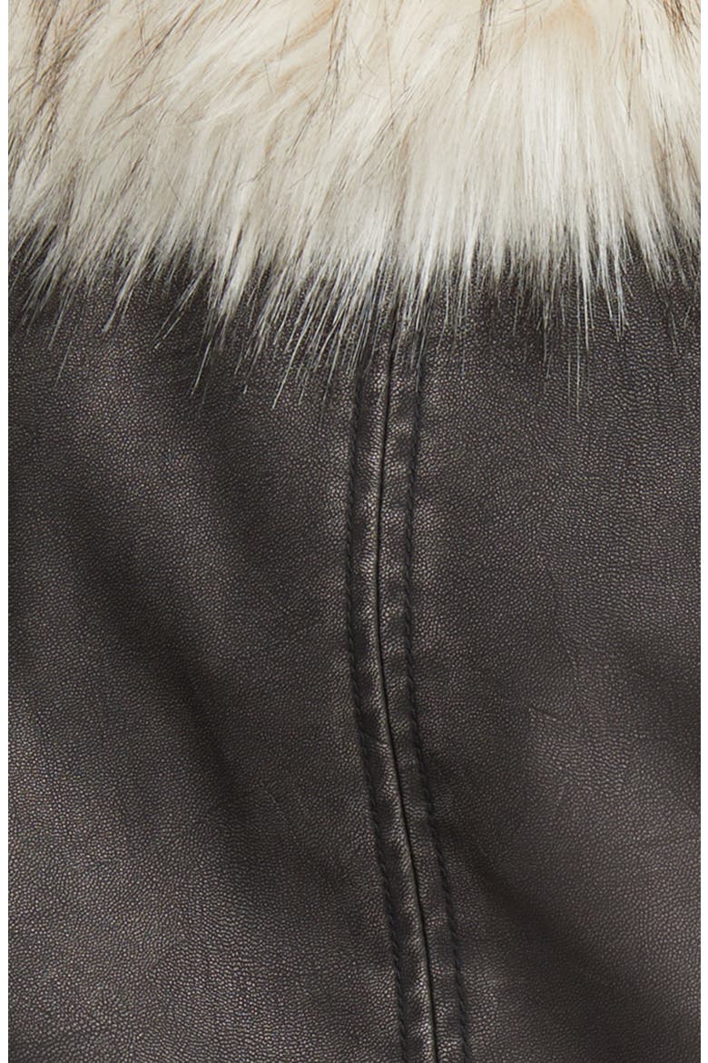 Faux Fur Collar Faux Leather Bomber Jacket, Alternate, color, MOONLIGHT
